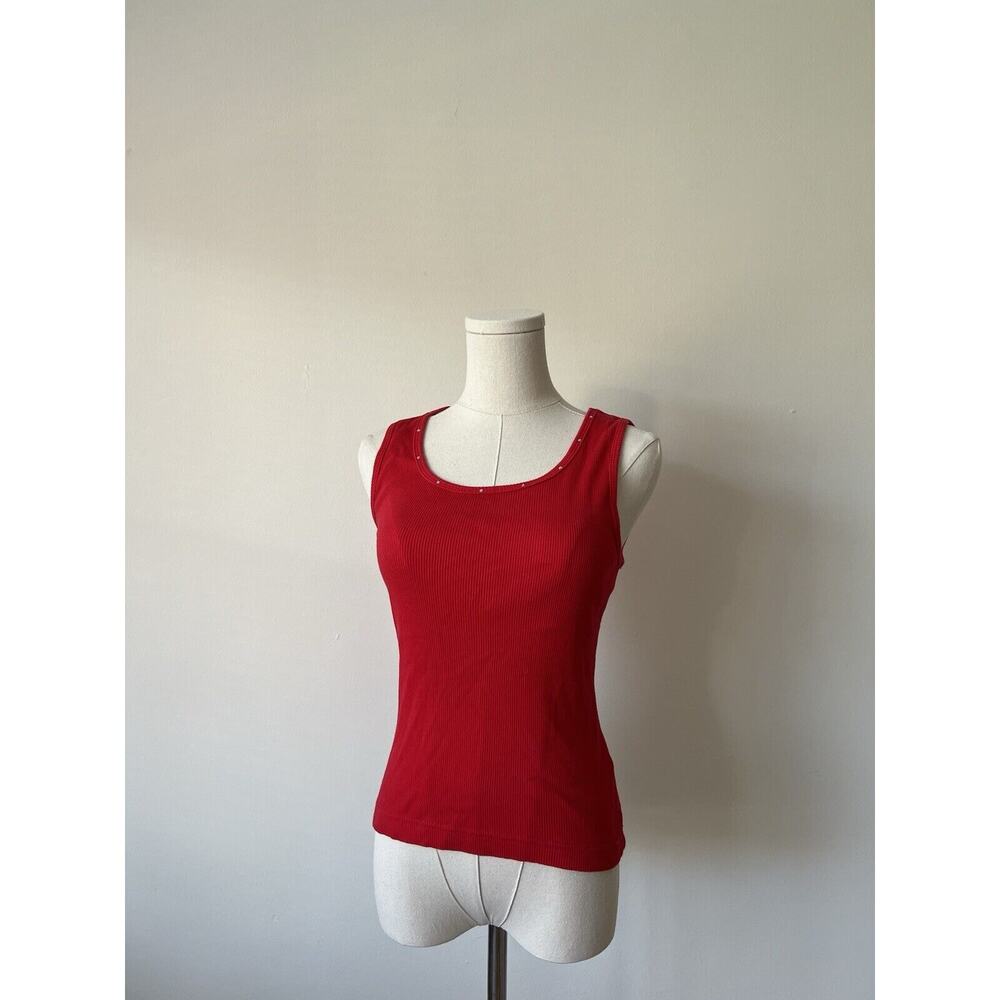Vintage Y2K Faded Glory Rhinestone Red Ribbed Tank S